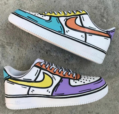 Custom Hand-Painted Air Force 1 Sneakers: 2D Comic Style