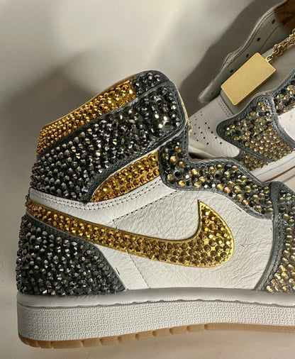 Silver Rhinestone Jordan 1, Custom bling Sneakers, Bedazzled Nikes