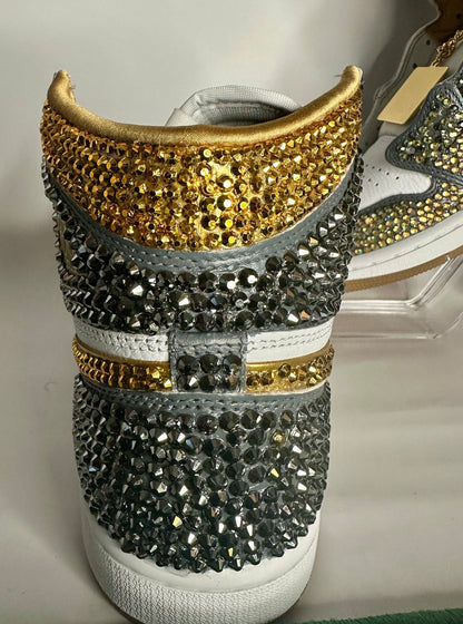 Silver Rhinestone Jordan 1, Custom bling Sneakers, Bedazzled Nikes