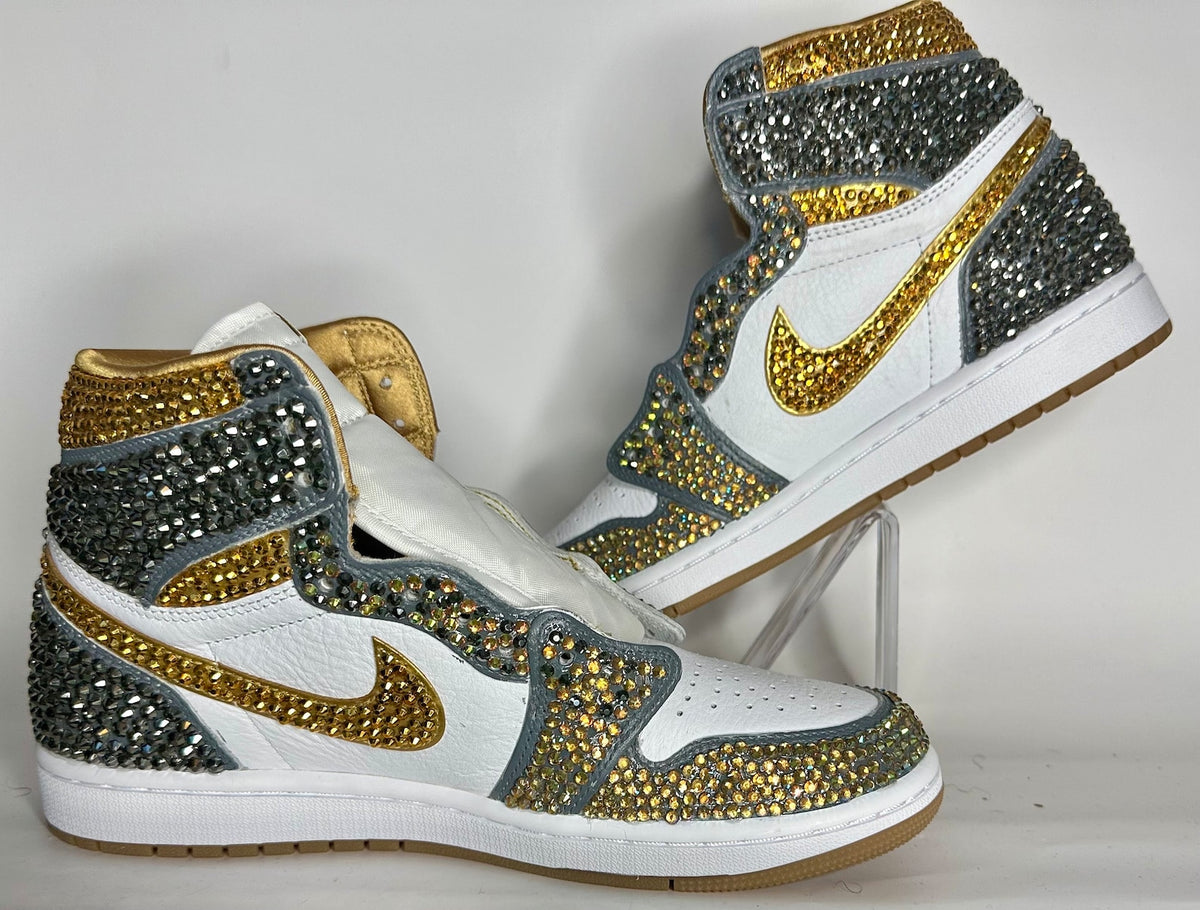 Silver Rhinestone Jordan 1, Custom bling Sneakers, Bedazzled Nikes