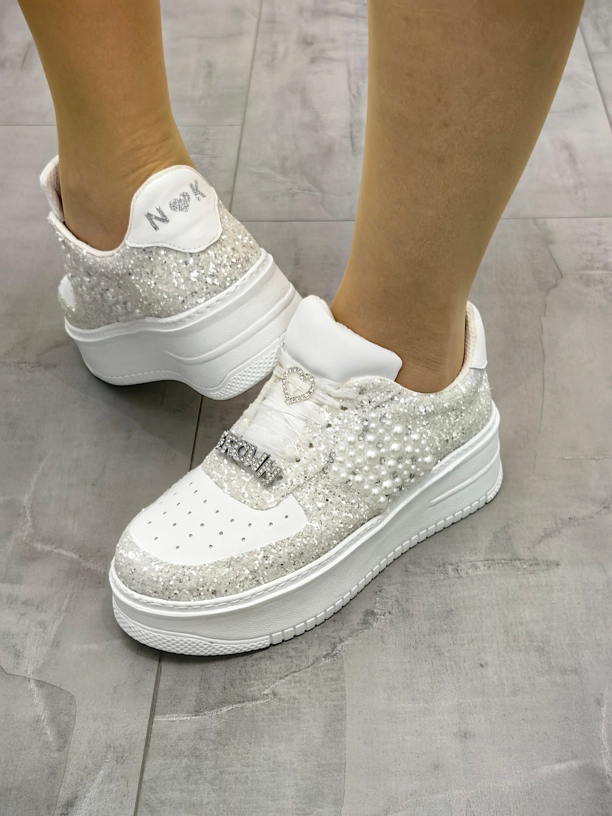 Personalized Bridal Sneakers, Pearl & Glitter Wedding Shoes