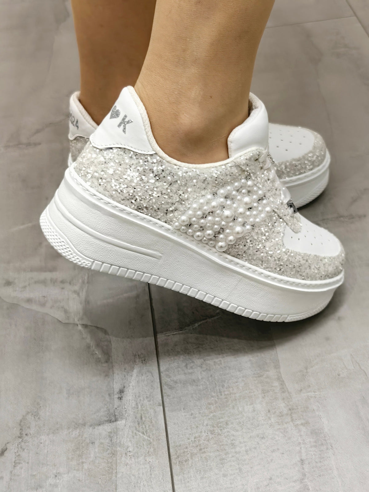 Personalized Bridal Sneakers, Pearl & Glitter Wedding Shoes
