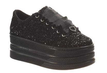 Black Glitter Wedding Sneakers | Personalized Platform Shoes