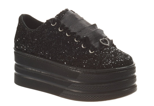 Black Glitter Wedding Sneakers | Personalized Platform Shoes