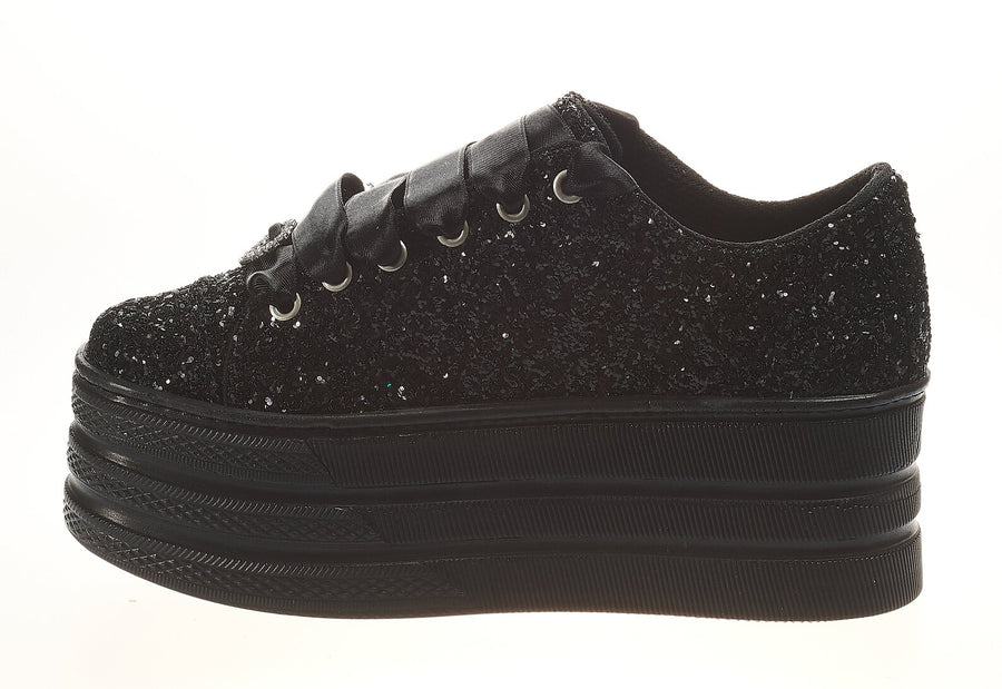 Black Glitter Wedding Sneakers | Personalized Platform Shoes