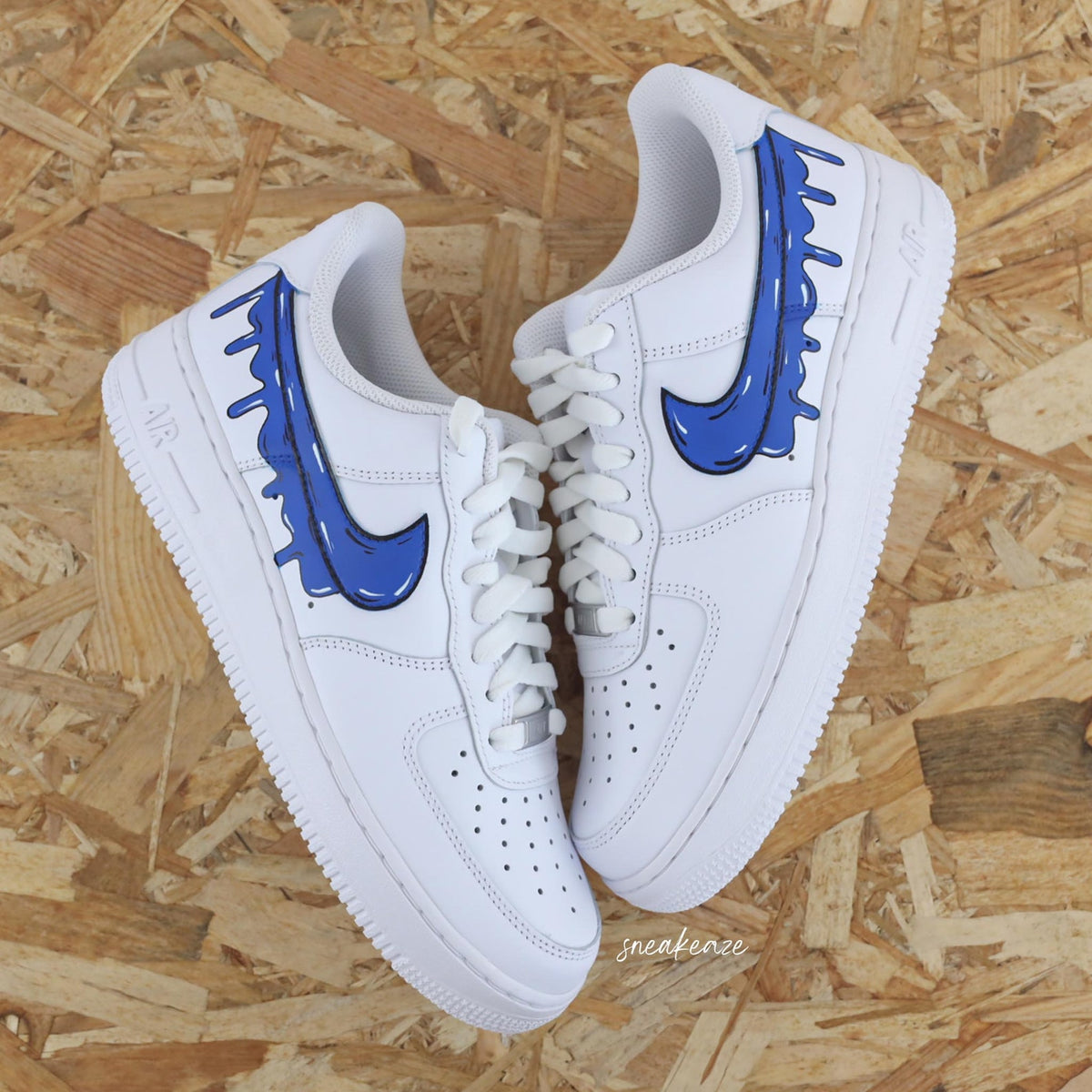 Custom Air Force 1 cartoon blue sketch Drip color flowing effect unisex sneakers