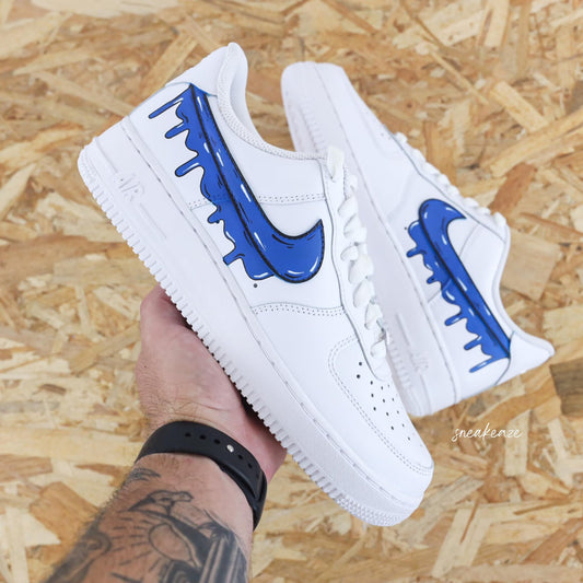 Custom Air Force 1 cartoon blue sketch Drip color flowing effect unisex sneakers
