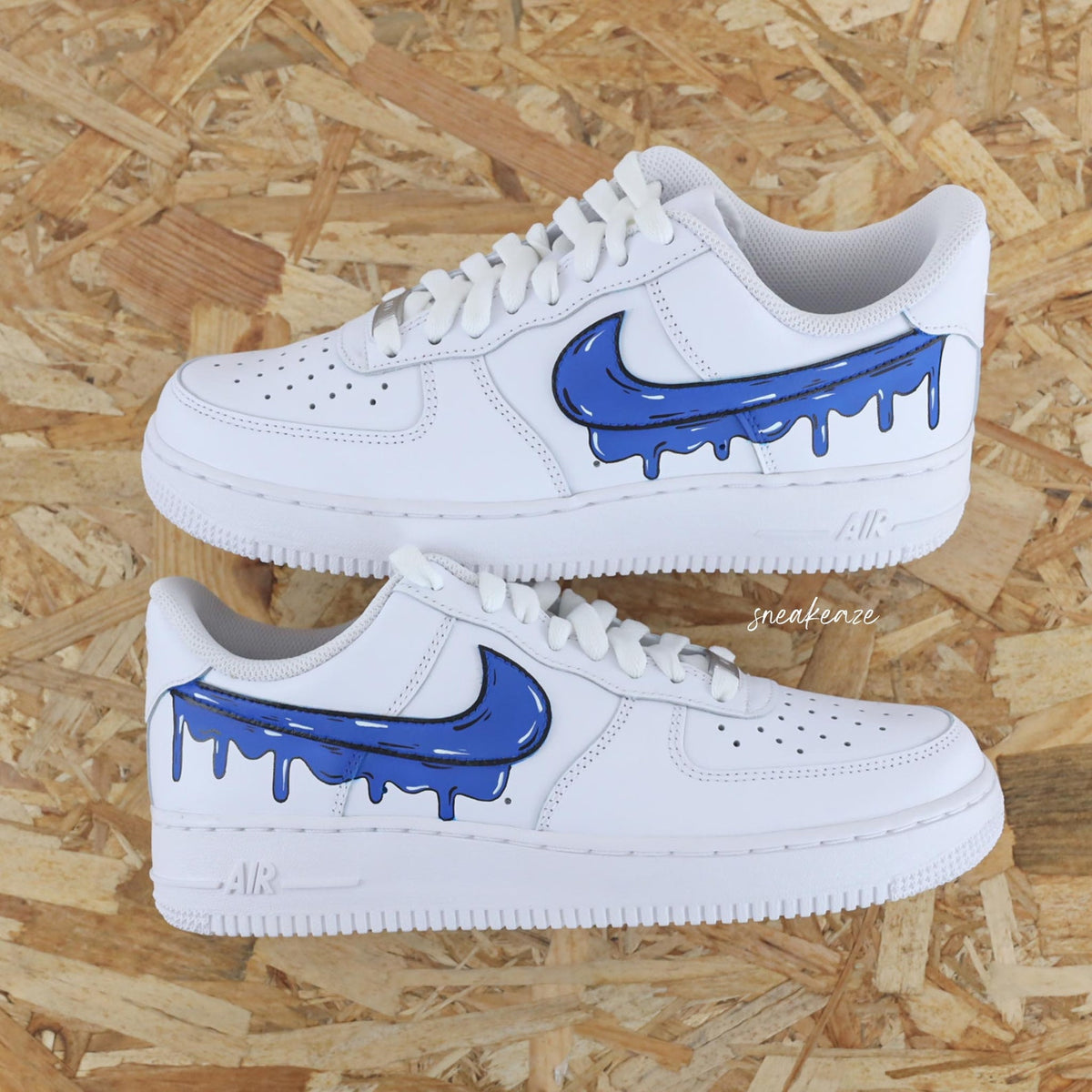 Custom Air Force 1 cartoon blue sketch Drip color flowing effect unisex sneakers