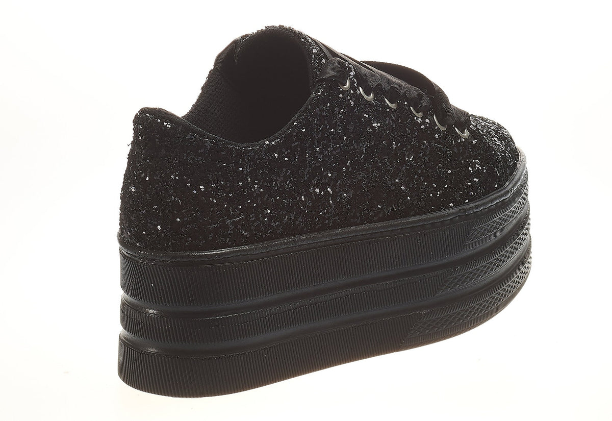 Black Glitter Wedding Sneakers | Personalized Platform Shoes
