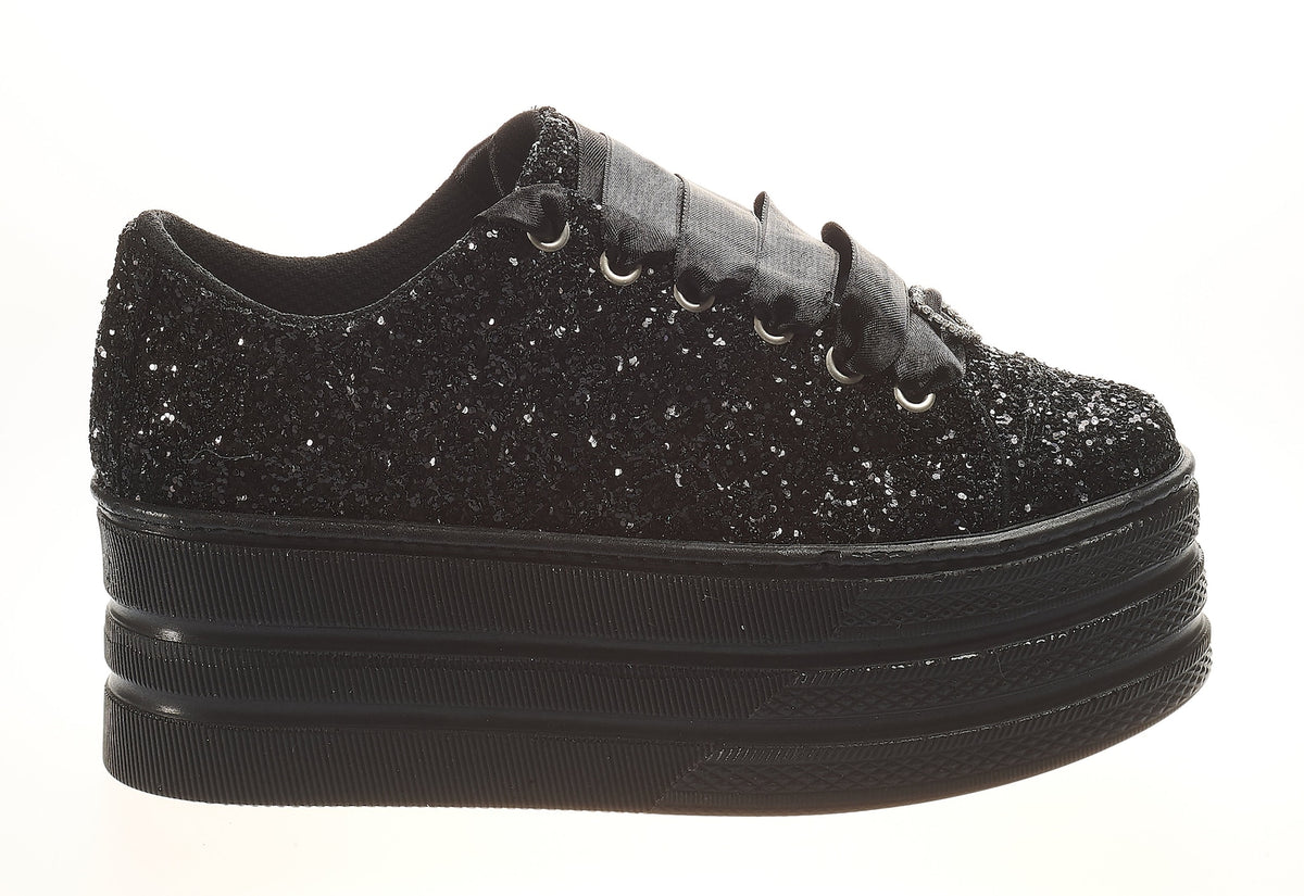 Black Glitter Wedding Sneakers | Personalized Platform Shoes