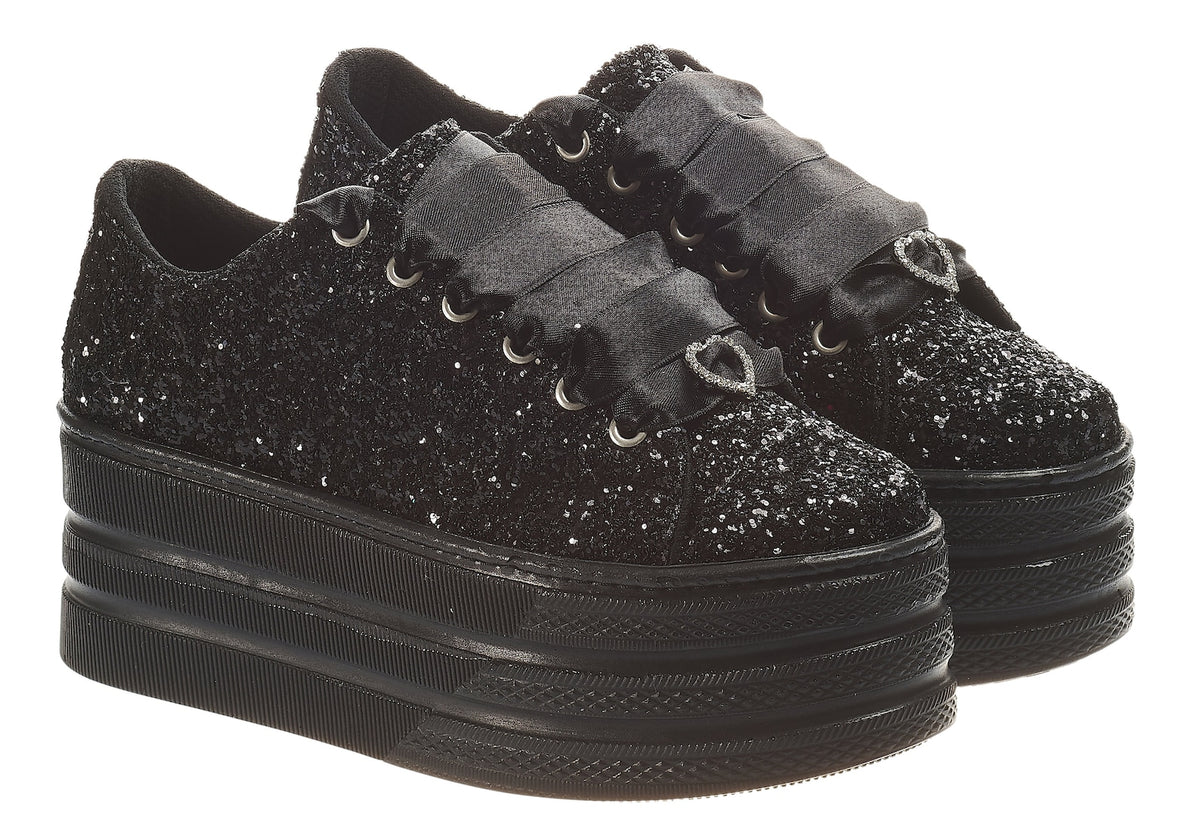 Black Glitter Wedding Sneakers | Personalized Platform Shoes