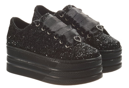 Black Glitter Wedding Sneakers | Personalized Platform Shoes