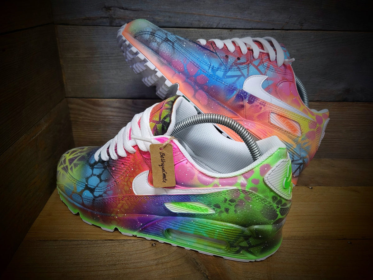 Custom Painted Air Max 90/Sneakers/Shoes/Kicks/Premium/Personalised/Neon Graffiti