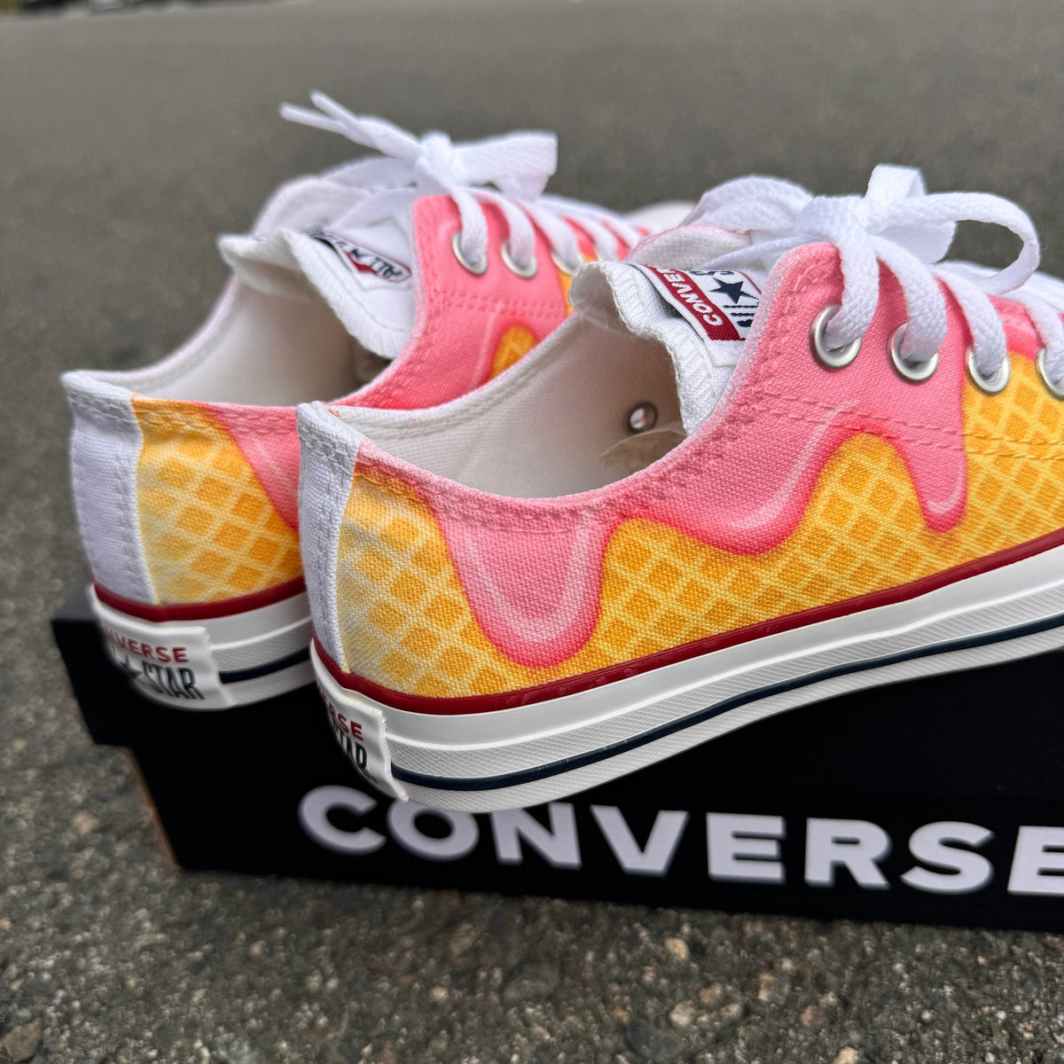 Waffle Cone Ice Cream Drip White Converse Low Top Shoes - Womens, Girls, Mens Custom Converse Chuck Taylor Sneakers
