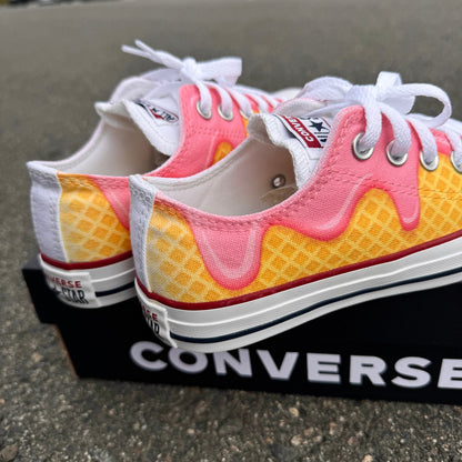 Waffle Cone Ice Cream Drip White Converse Low Top Shoes - Womens, Girls, Mens Custom Converse Chuck Taylor Sneakers