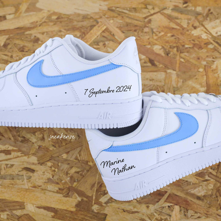 WEDDING - Hand-customized sneakers - Air Force 1 Custom - Wedding personalization with names and date, swoosh color of your choice, unisex