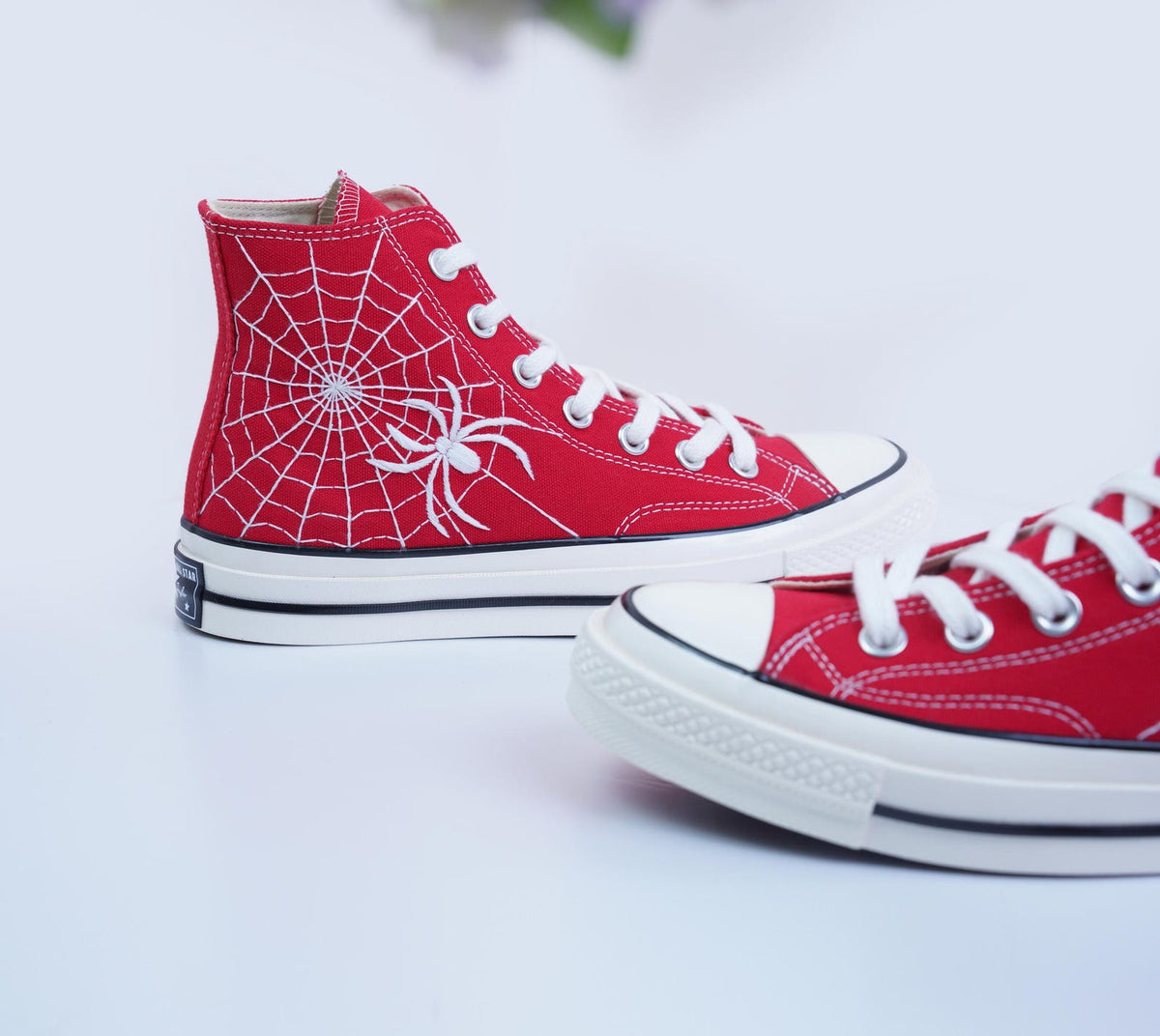 Custom Embroidered Converse: Spiderweb Halloween Sneakers