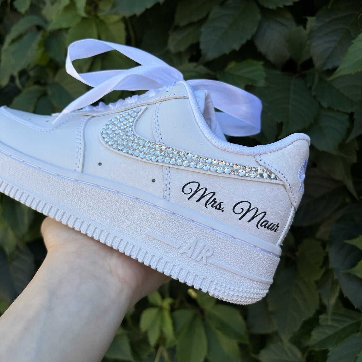 Personalized Rhinestone Sneakers For The Bride / Pearl Crystal Bridal Shoes / Prom, graduation Air Force 1