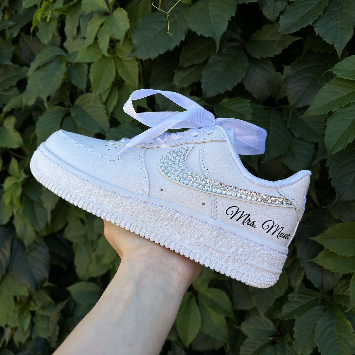 Personalized Rhinestone Sneakers For The Bride / Pearl Crystal Bridal Shoes / Prom, graduation Air Force 1