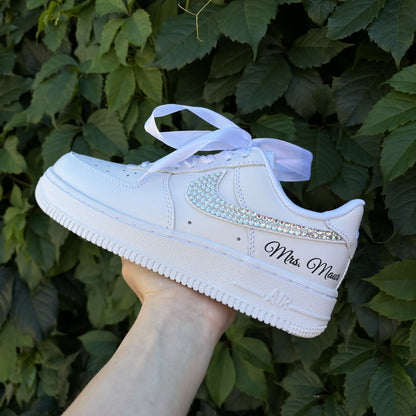 Personalized Rhinestone Sneakers For The Bride / Pearl Crystal Bridal Shoes / Prom, graduation Air Force 1