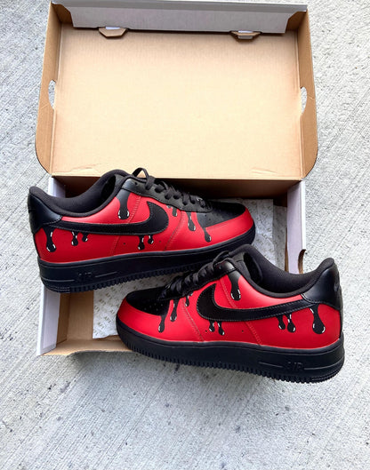 Custom Black and Red Drip Sneakers | Personalized Black Custom Drip Shoes | Hand-Painted Red and Black Sneakers