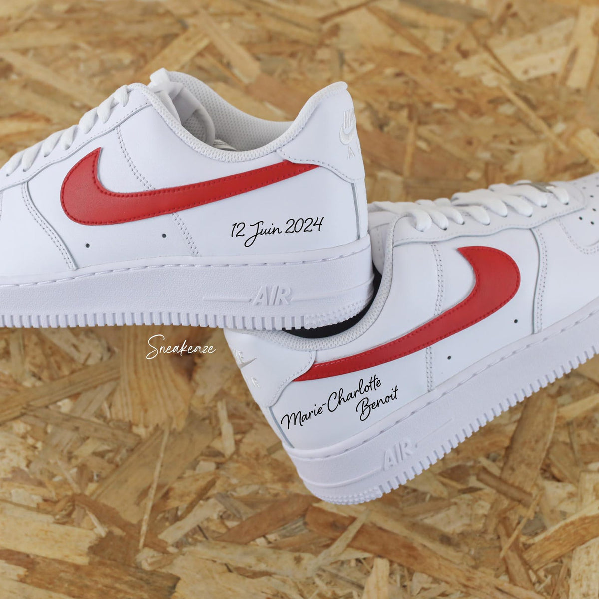 WEDDING - Hand-customized sneakers - Air Force 1 Custom - Wedding personalization with names and date, swoosh color of your choice, unisex