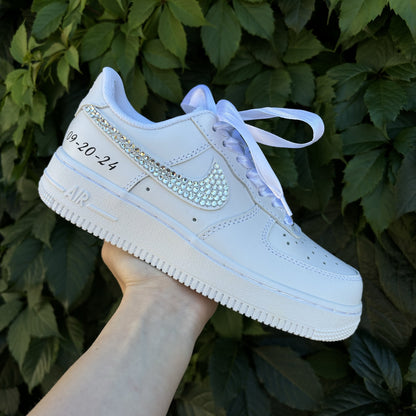 Personalized Rhinestone Sneakers For The Bride / Pearl Crystal Bridal Shoes / Prom, graduation Air Force 1