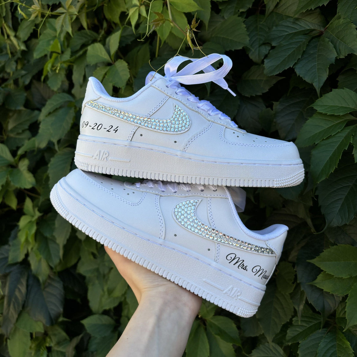 Personalized Rhinestone Sneakers For The Bride / Pearl Crystal Bridal Shoes / Prom, graduation Air Force 1