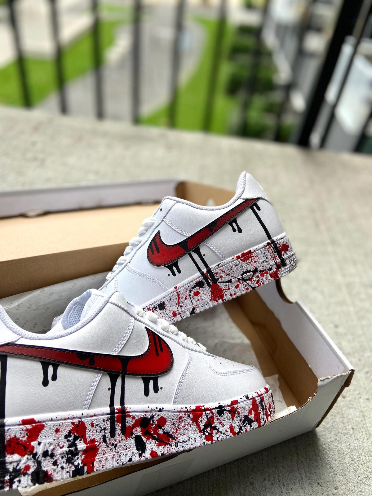 Custom Red Drippy Air Force 1 | Hand-Painted Drip Sneakers | Red Splatter Custom Shoes | Personalized Drip Design