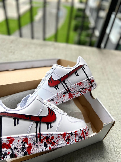 Custom Red Drippy Air Force 1 | Hand-Painted Drip Sneakers | Red Splatter Custom Shoes | Personalized Drip Design
