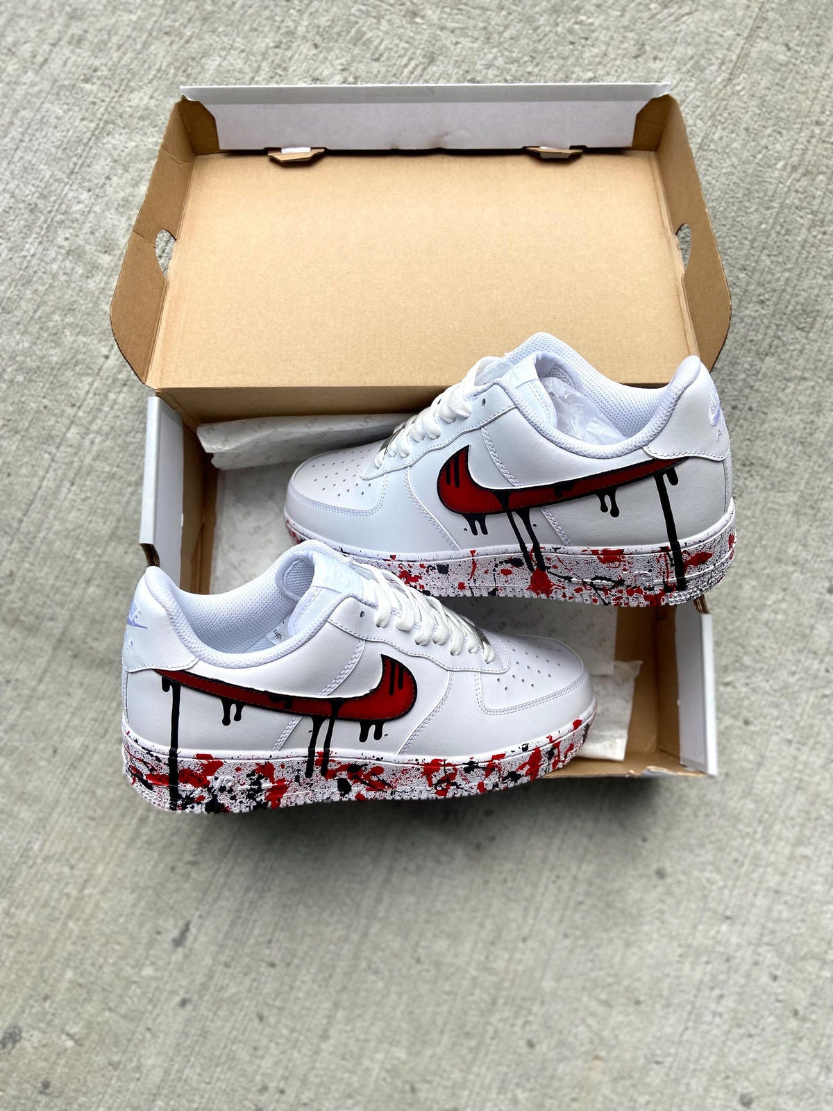 Custom Red Drippy Air Force 1 | Hand-Painted Drip Sneakers | Red Splatter Custom Shoes | Personalized Drip Design