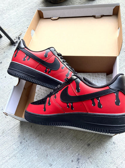 Custom Black and Red Drip Sneakers | Personalized Black Custom Drip Shoes | Hand-Painted Red and Black Sneakers