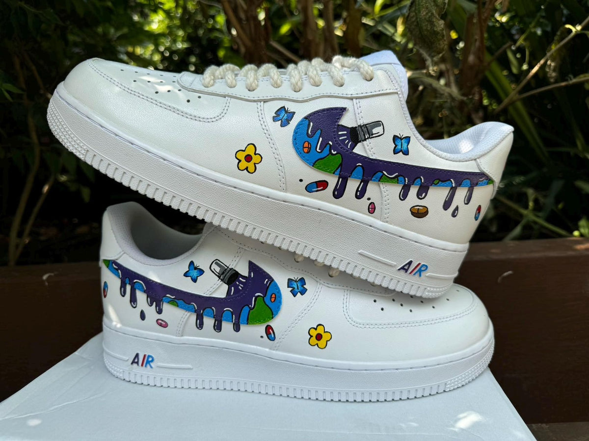 Hand Painted Air Force 1 Sneakers:Custom Juice Wrld Drip Cartoon Street Style AF1 white personalized gift design wedding fashion trainers