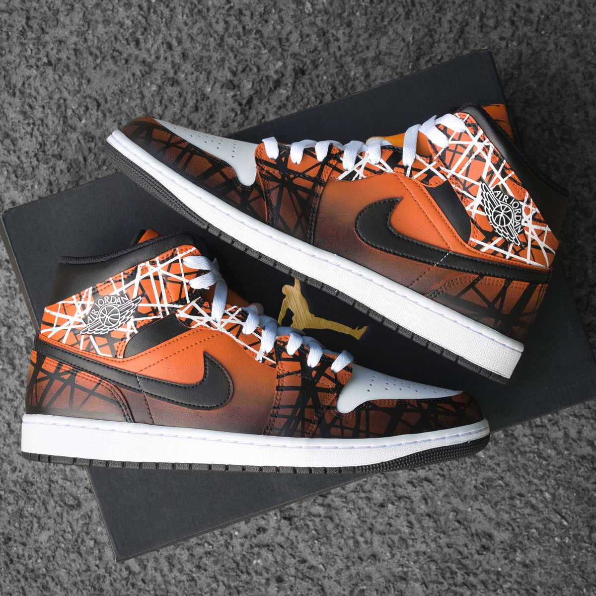 Custom Nike Air Jordan 1 Orange with White and Black Lines - Custom Sneaker - Hand-painted Shoes - Custom Jordan AJ1