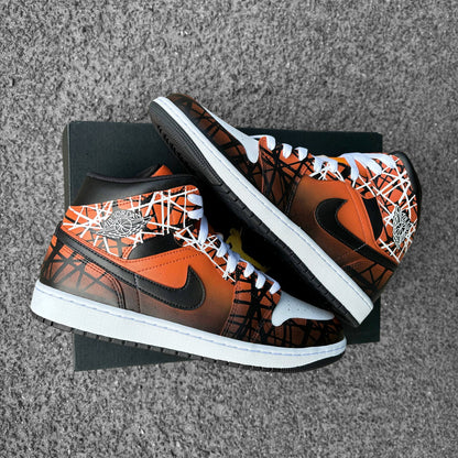 Custom Nike Air Jordan 1 Orange with White and Black Lines - Custom Sneaker - Hand-painted Shoes - Custom Jordan AJ1