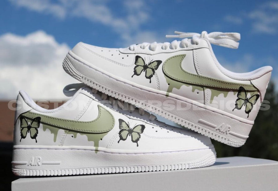 Custom Sage Drip AF1, Womens Butterfly AF1, Air Force 1 Customs, Sage Green Butterfly, Gift for Her, Butterfly AF1