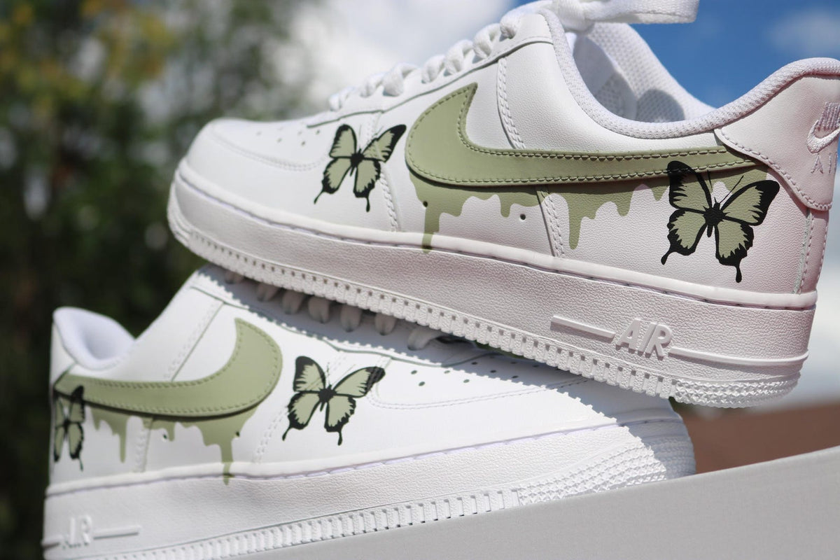Custom Sage Drip AF1, Womens Butterfly AF1, Air Force 1 Customs, Sage Green Butterfly, Gift for Her, Butterfly AF1