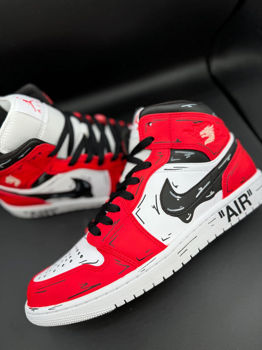 Red cartoon drip Jordan 1s