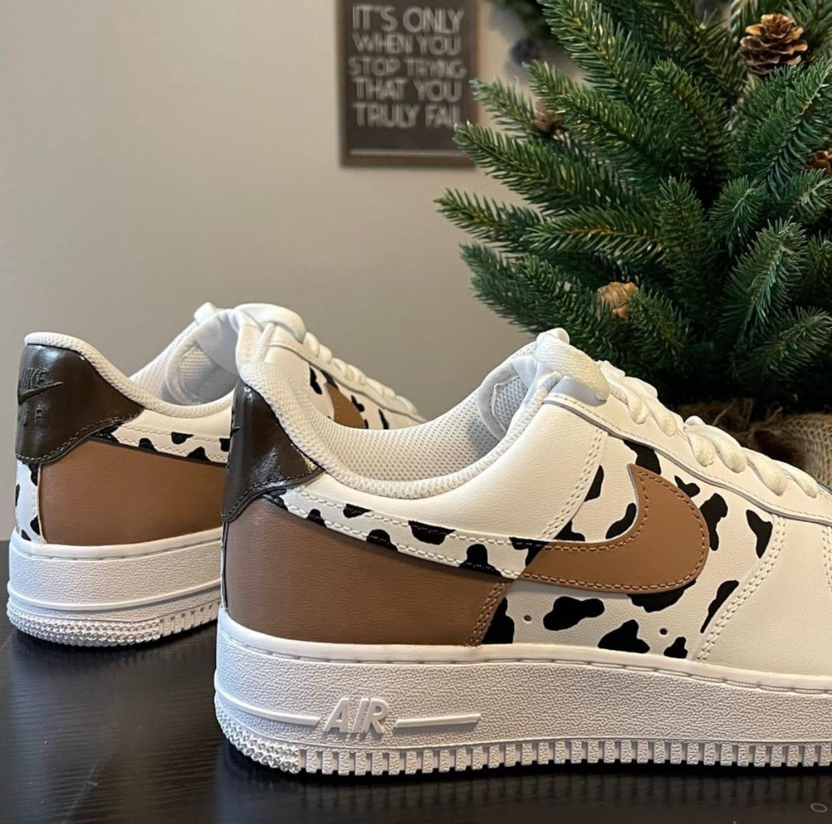 Hand-Painted Cow Print AF1 Sneakers, Custom Cowgirl Shoes