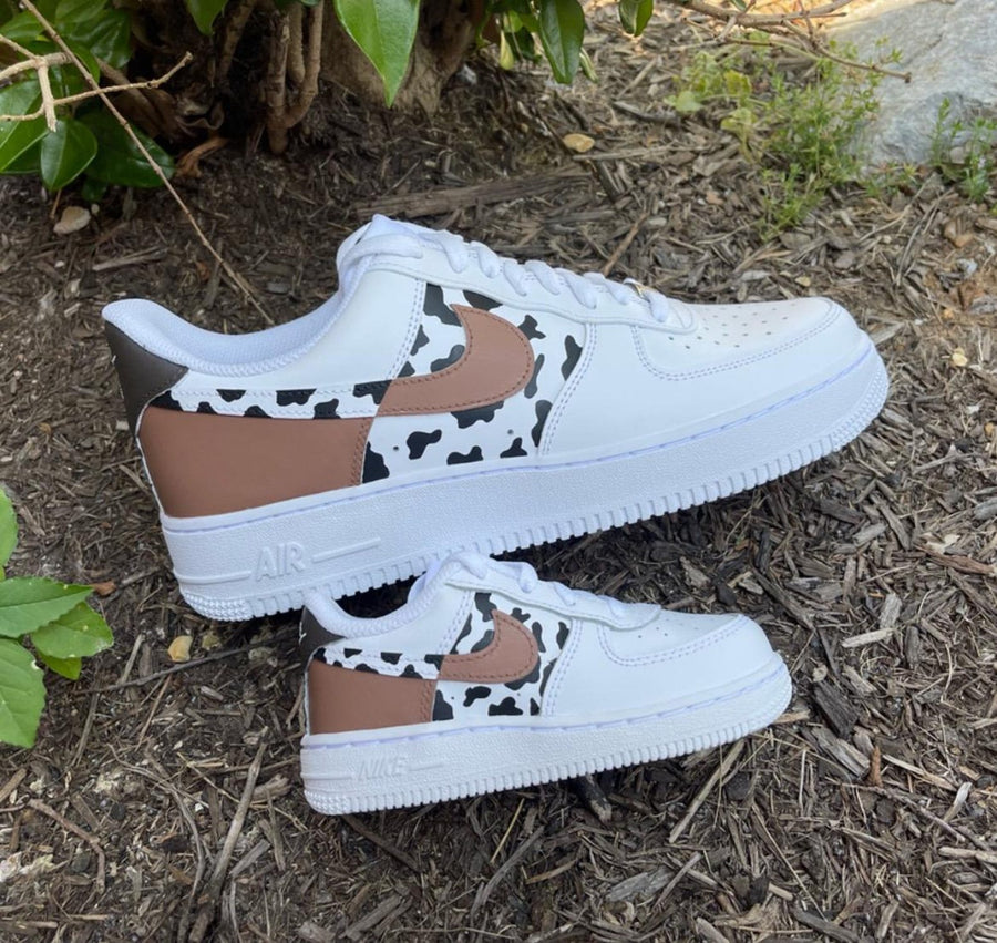 Hand-Painted Cow Print AF1 Sneakers, Custom Cowgirl Shoes