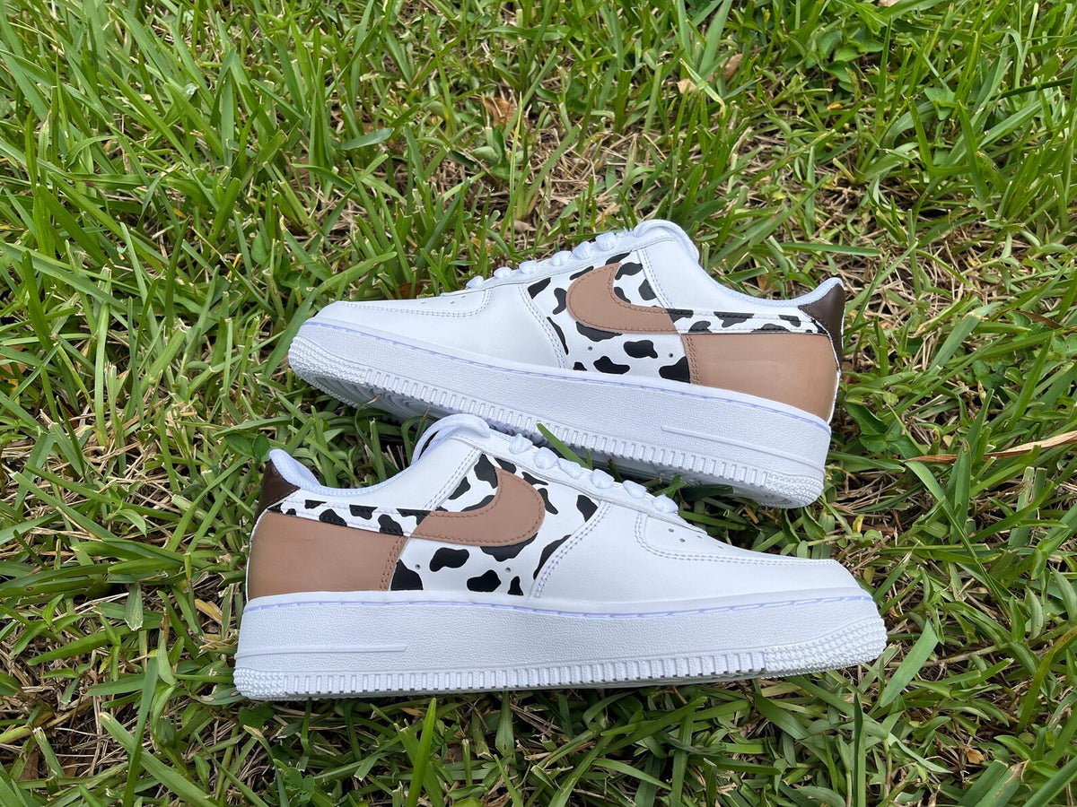 Hand-Painted Cow Print AF1 Sneakers, Custom Cowgirl Shoes