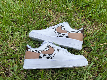 Hand-Painted Cow Print AF1 Sneakers, Custom Cowgirl Shoes
