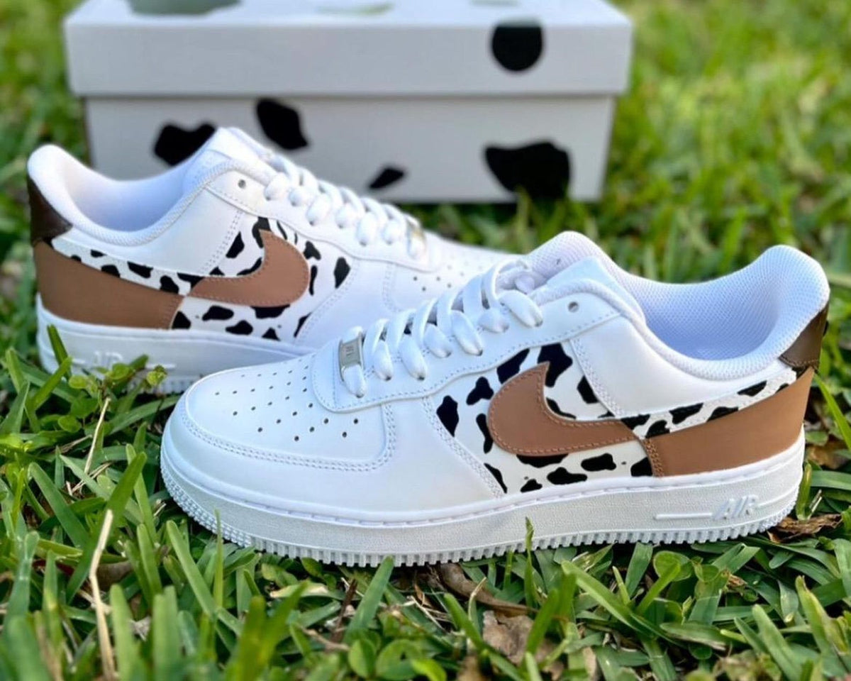 Hand-Painted Cow Print AF1 Sneakers, Custom Cowgirl Shoes