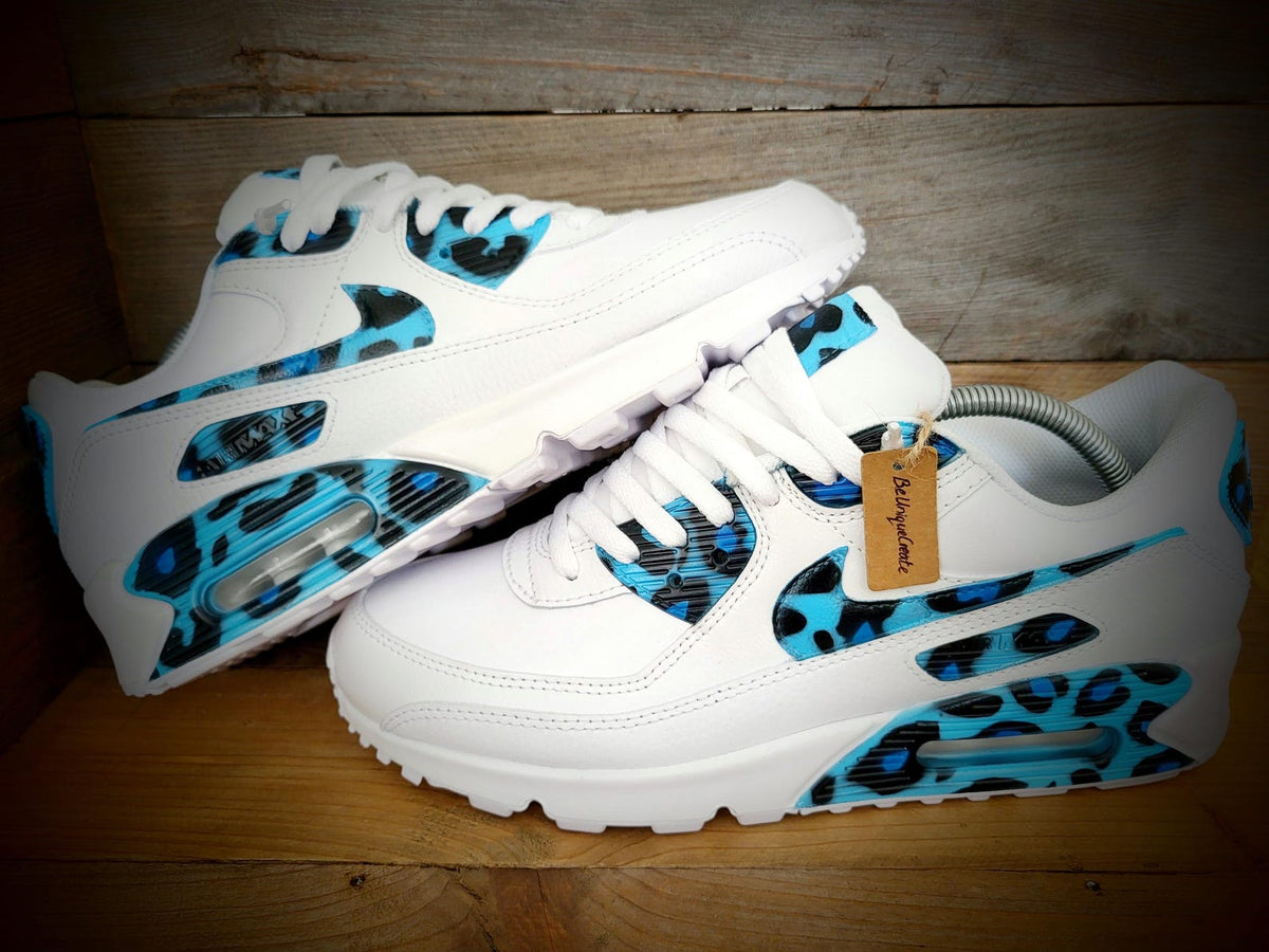 Custom Painted Air Max 90/Sneakers/Shoes/Kicks/Premium/Personalised/Blue Leopard Print