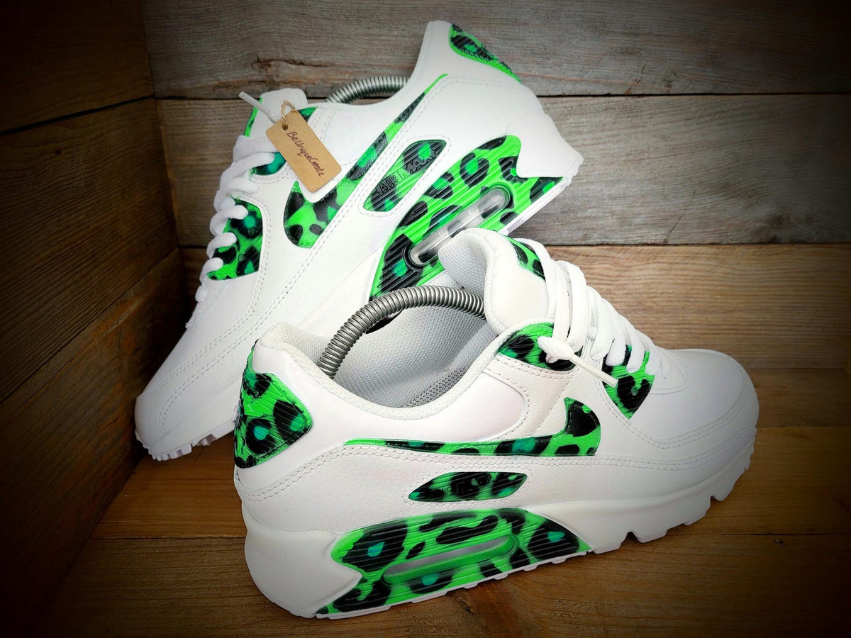 Custom Painted Air Max 90/Sneakers/Shoes/Kicks/Premium/Personalised/Green Leopard Print