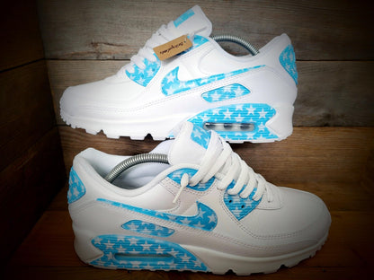 Custom Painted Air Max 90/Sneakers/Shoes/Kicks/Premium/Personalised/Pale Blue Stars