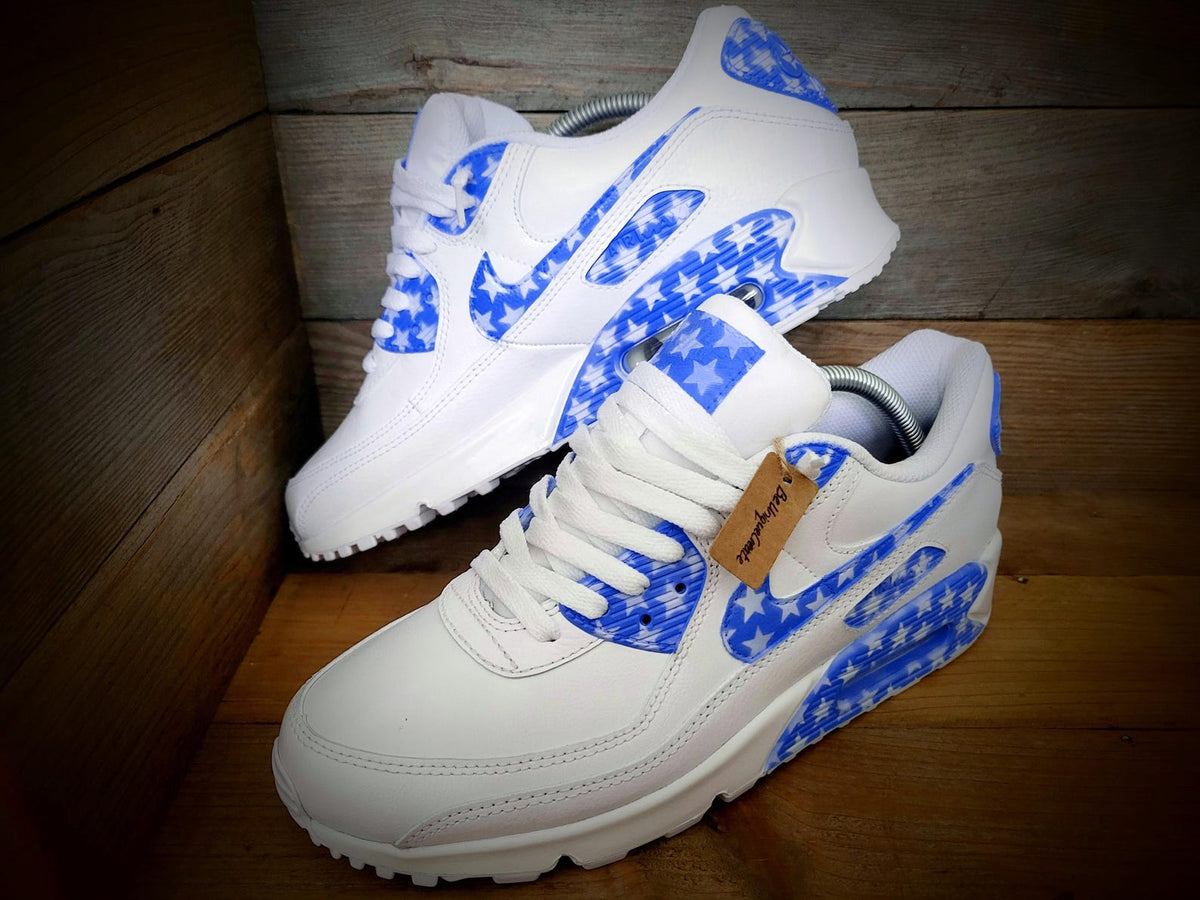 Custom Painted Air Max 90/Sneakers/Shoes/Kicks/Premium/Personalised/Blue Stars