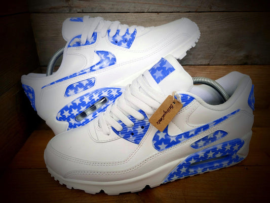 Custom Painted Air Max 90/Sneakers/Shoes/Kicks/Premium/Personalised/Blue Stars
