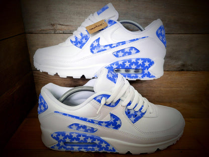 Custom Painted Air Max 90/Sneakers/Shoes/Kicks/Premium/Personalised/Blue Stars