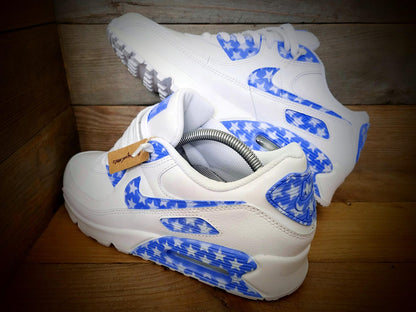 Custom Painted Air Max 90/Sneakers/Shoes/Kicks/Premium/Personalised/Blue Stars